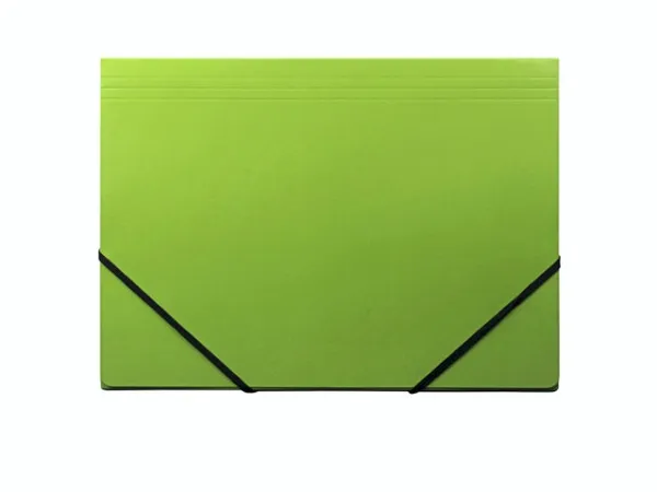 Elastikmappe Q-Line A4 grøn m/3 klapper & elastik blank - (10 stk.)