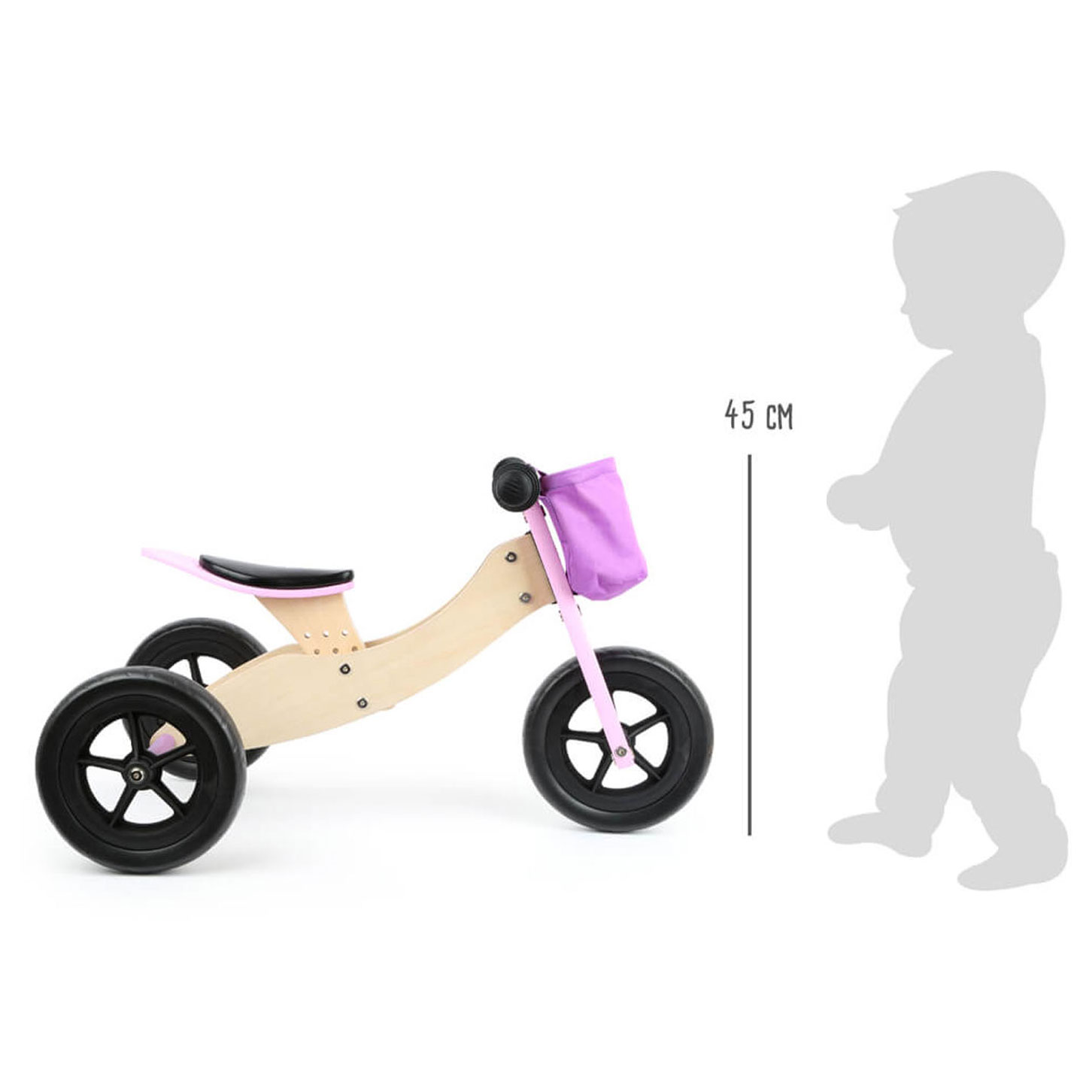 Small Foot-Houten Driewieler en Loopfiets 2in1 Maxi Roze