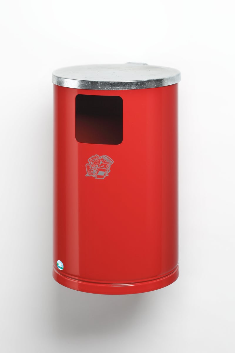 PROREGAL Afvalverzamelaar voor wand- of buismontage, 30 liter, HxBxD 62 x 30 x 30 cm, gegalvaniseerd staal, rood
