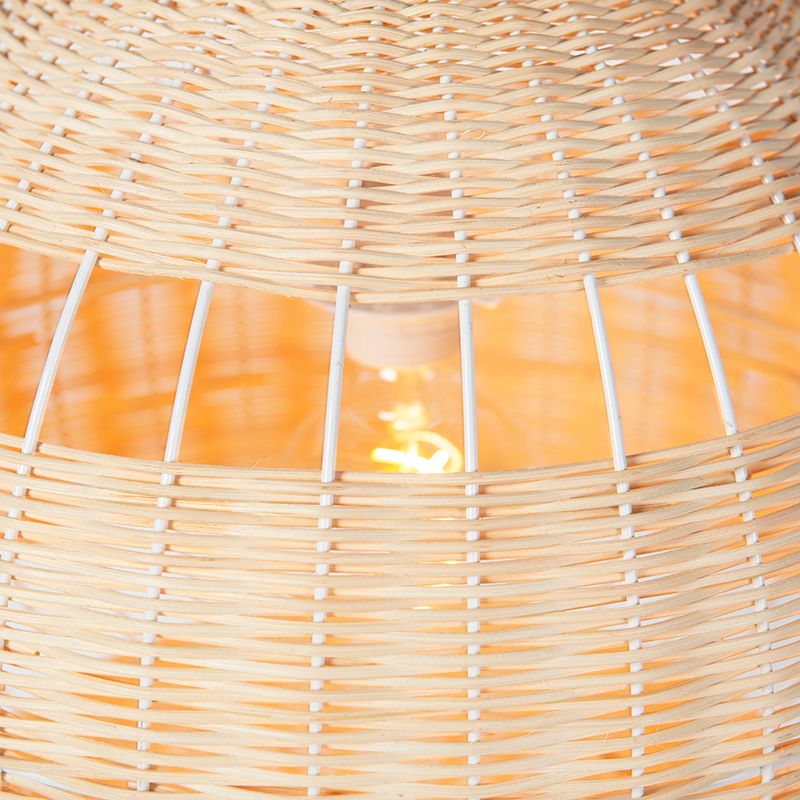 Landelijke hanglamp wit met rotan - Rattan