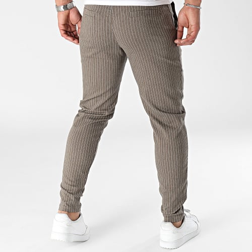 Pantalon Chino A Rayures Marron Chiné