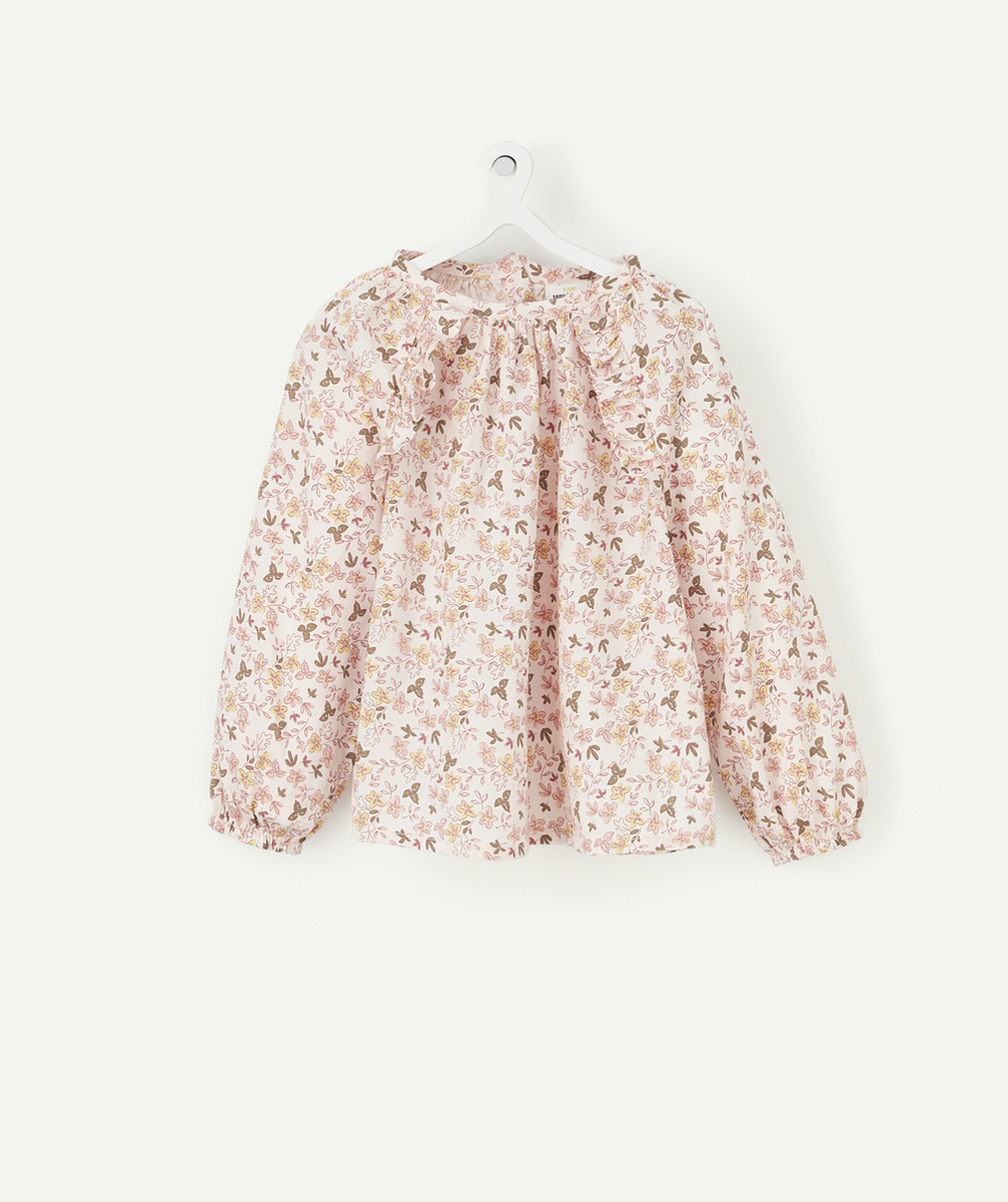 BLOUSE BÉBÉ FILLE ROSE EN COTON AVEC IMPRIMÉ FLEURI
