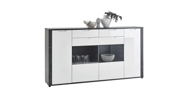 Highboard Kos MDF Marmor schwarz weiss 200 x 109 x 40 cm