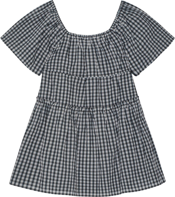 Ganni Seersucker Check Mini Layer Dress Egret