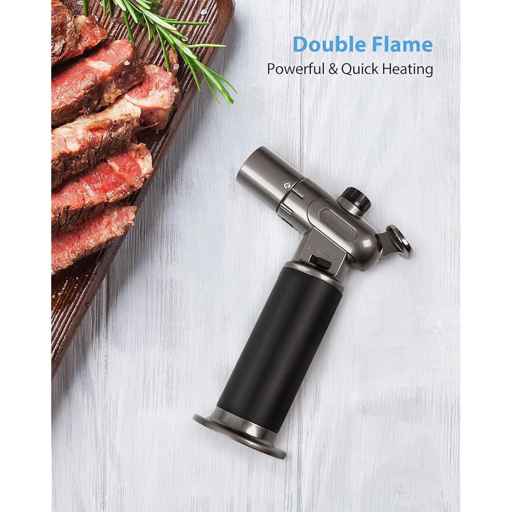 RONXS Chalumeau de Cuisine,Torche de Cuisine Briquet Butane Réglable à Double Flamme avec Flamme Continue Rechargeable Chalumeau Torche Culinaire (Gaz Butane Non Inclus) : Cuisine et Maison