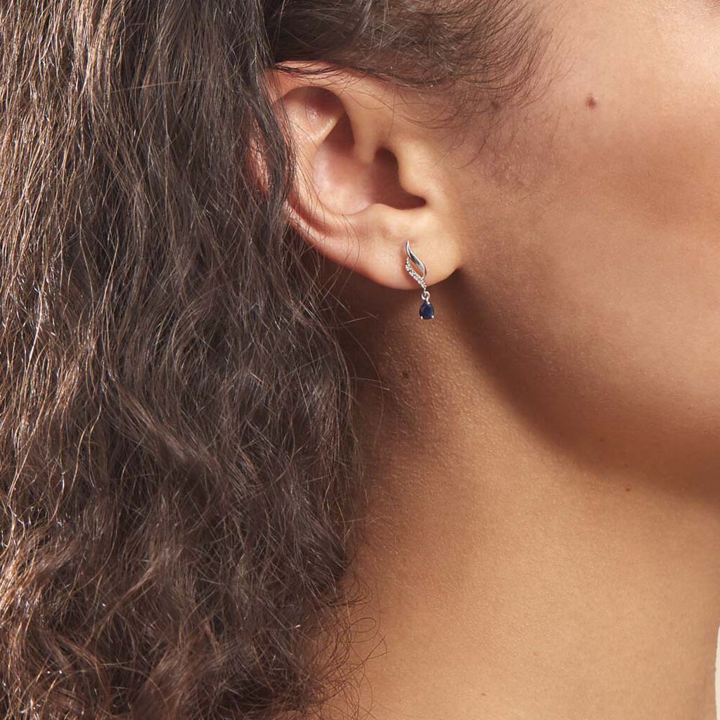 Boucles D'oreilles Puces Nolia Or Blanc Saphir Et Diamant