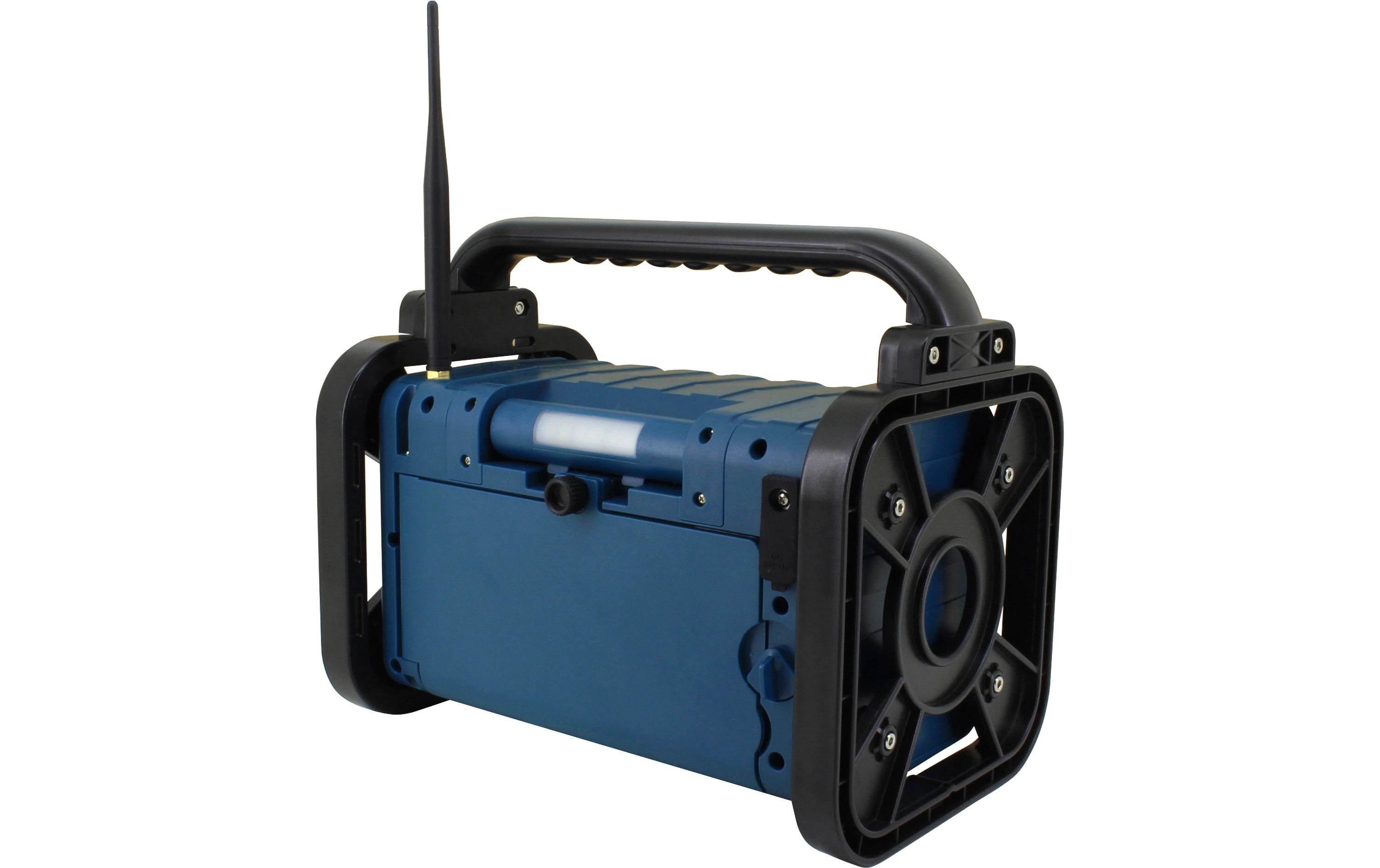 Baustellenradio DAB85BL Blau<br>DAB+/UKW Baustellen-/Gartenradio mit Bluetooth, LED-Arbeitsleuchte und Akku
