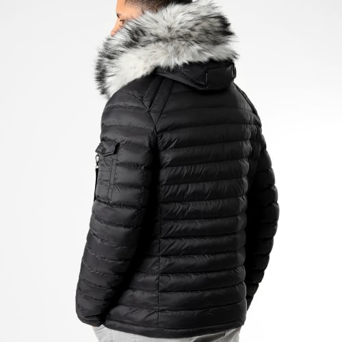 Doudoune Capuche Ultralight Avec Fourrure Grise 0051 Noir
