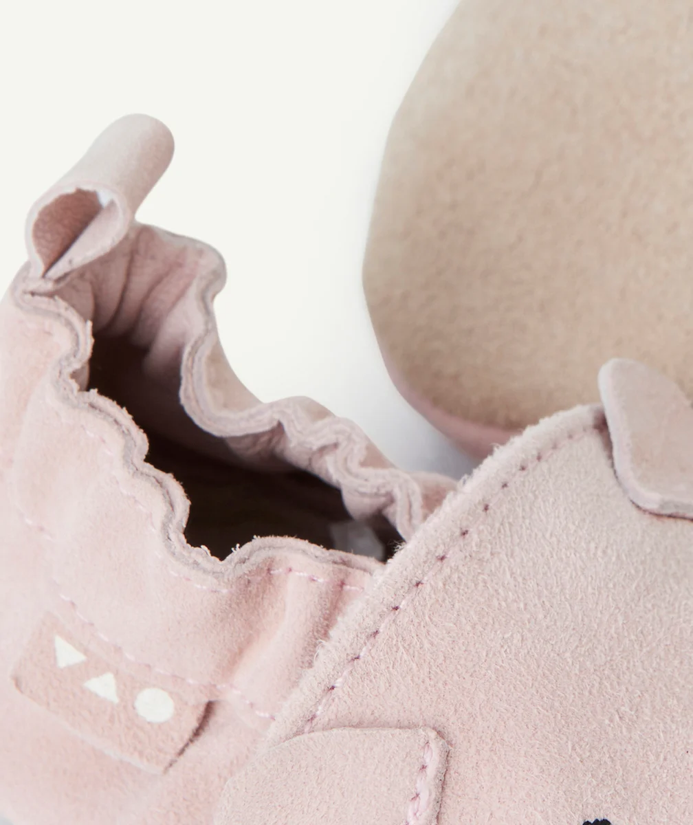 CHAUSSONS EN CUIR BÉBÉ FILLE ROSE AVEC MOTIF OURS