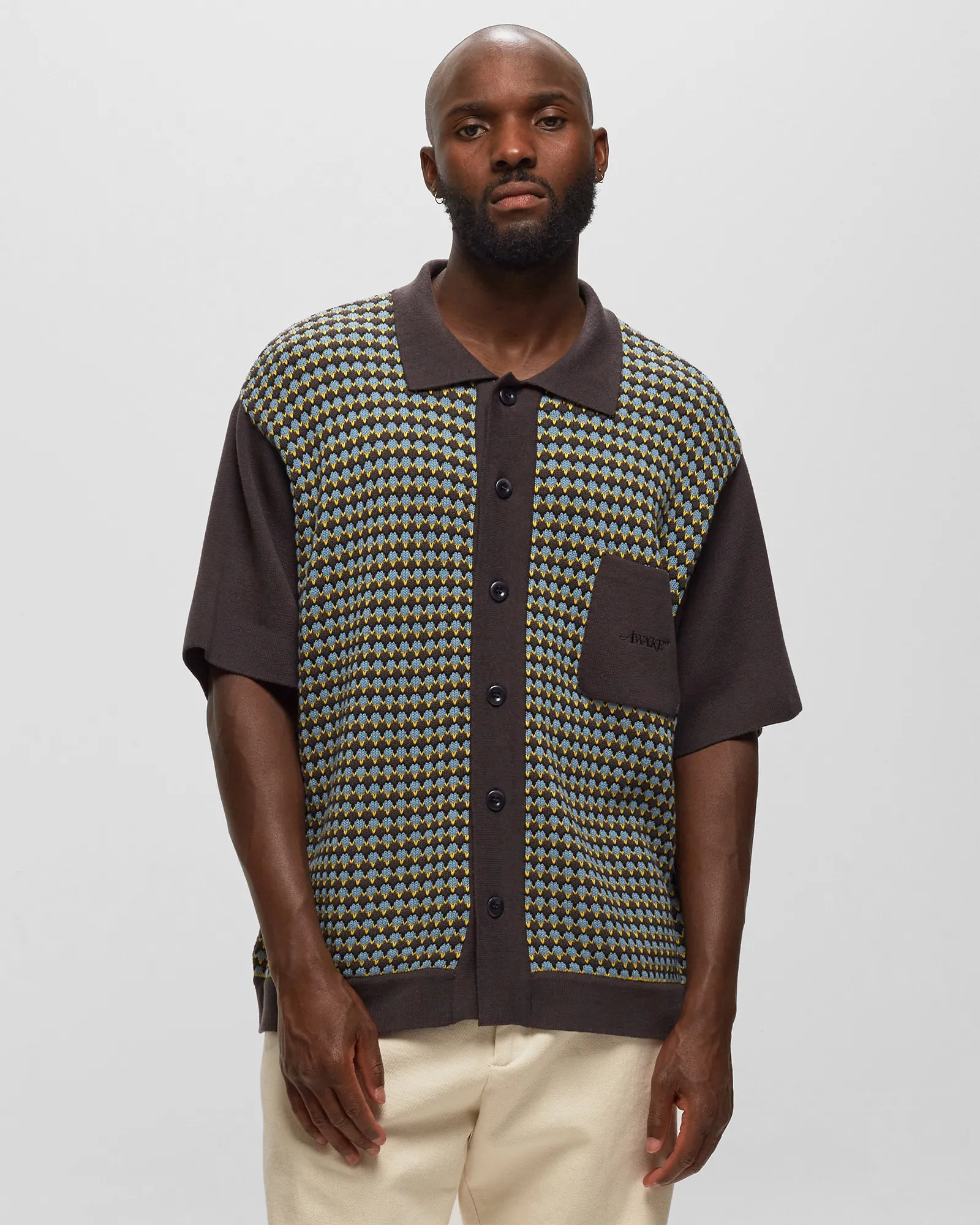 Awake KNIT CROCHET SHORT SLEEVE BUTTON DOWN
