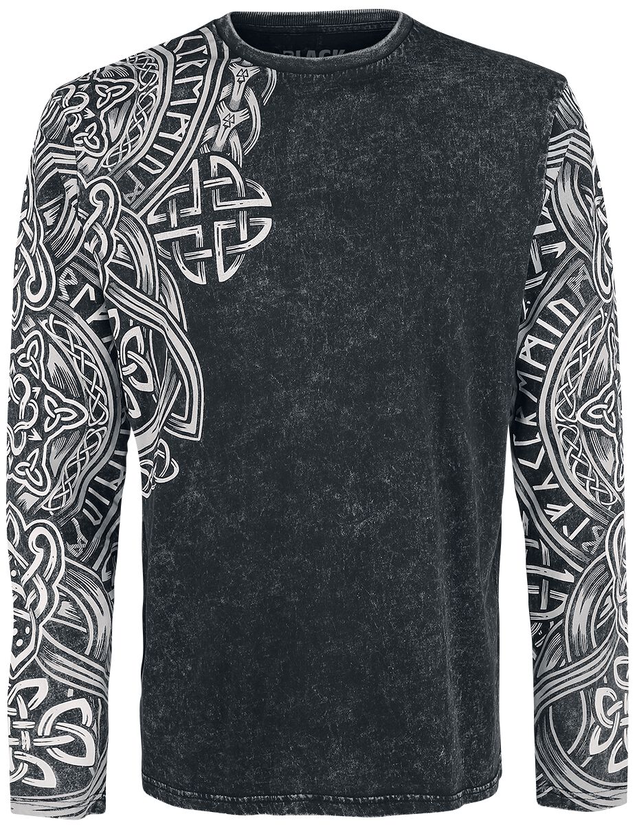 Haut Manches Longues Noir Délavé & Imprimé | Black Premium by EMP T-shirt manches longues