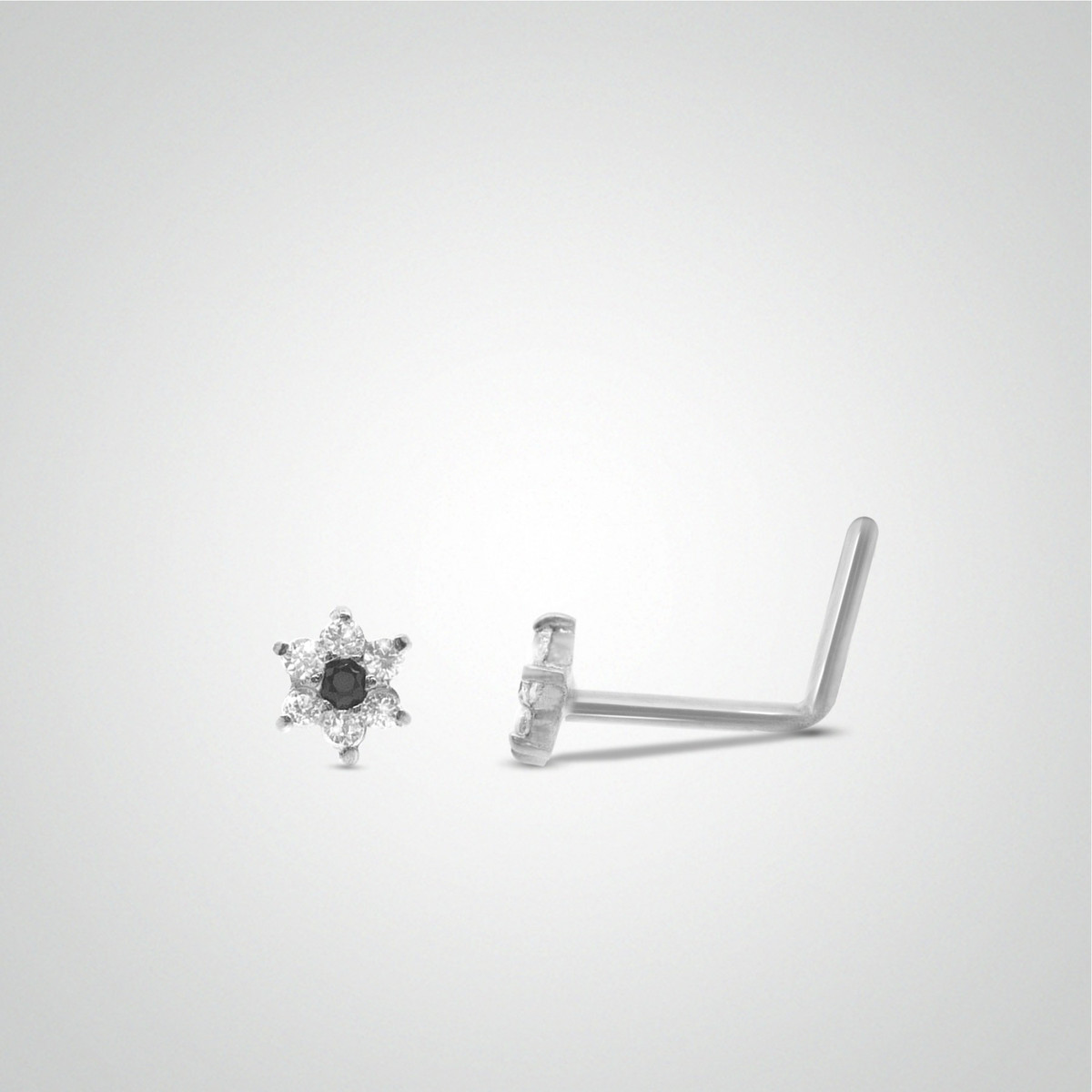 Piercing de nez fleur or blanc avec barre pliée