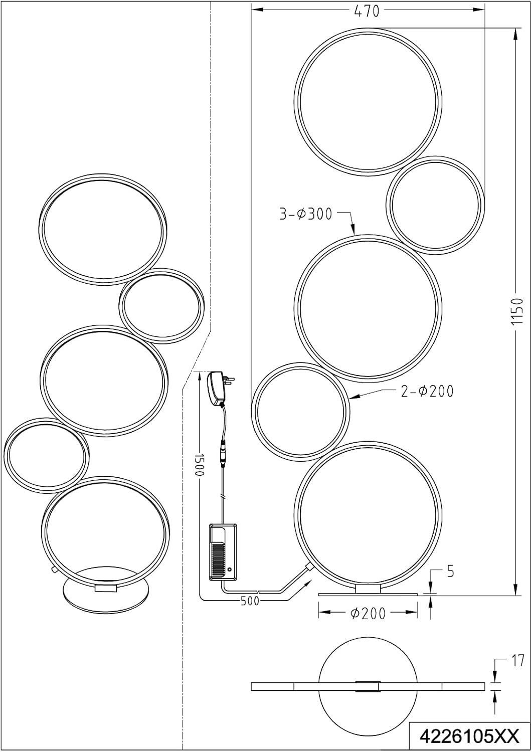 Trio Leuchten LED Stehleuchte Rondo 422610532, Metall schwarz matt, inkl. 36 Watt LED, Fuß Dimmer