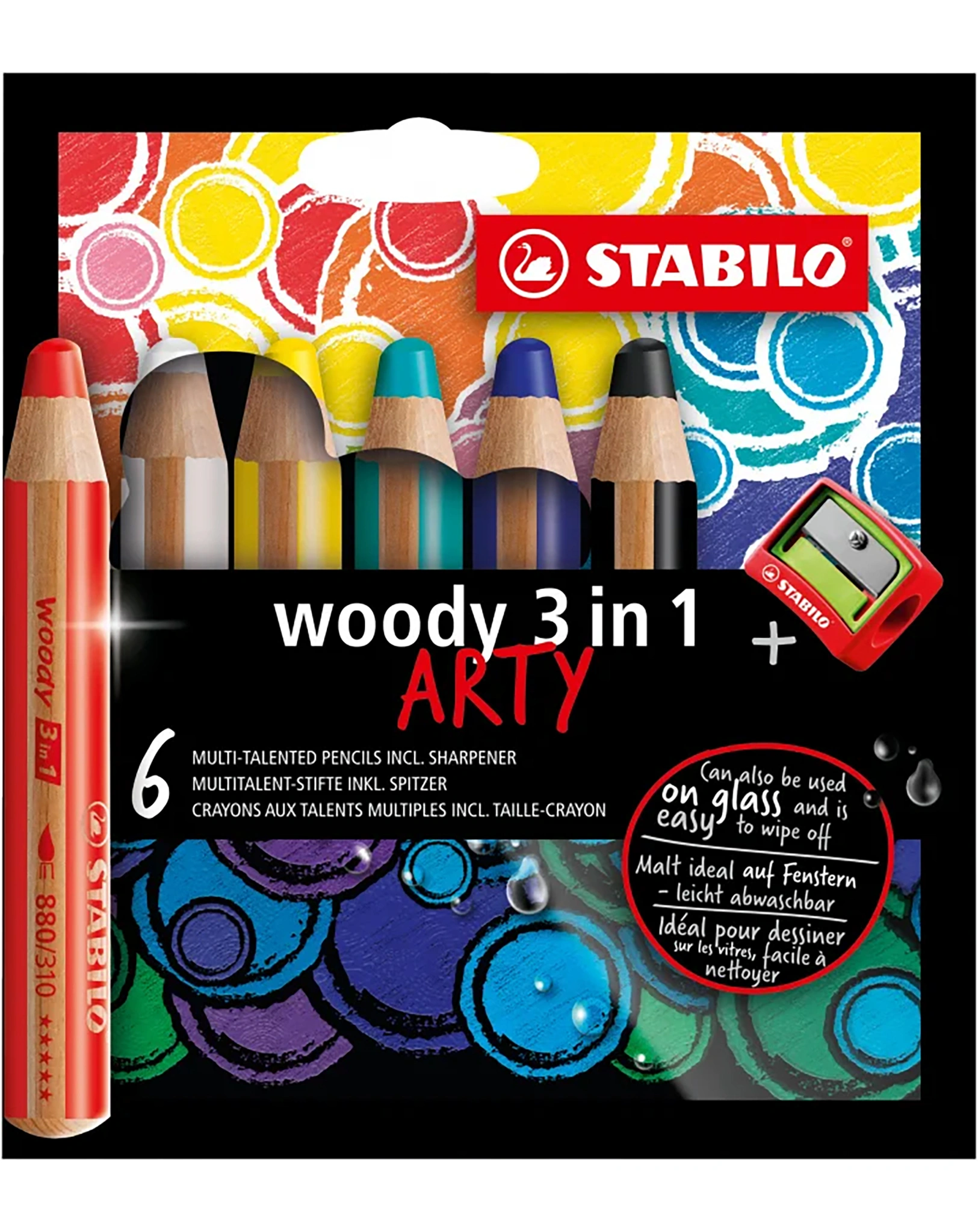 Buntstift STABILO® woody 3in1 ARTY 6er-Set mit Spitzer