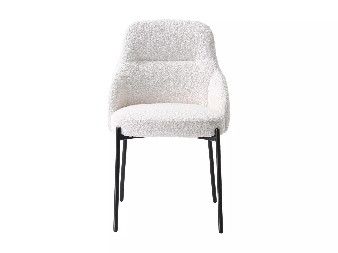 Lot de 2 chaises en tissu bouclette et métal noir - Blanc - LIAMONA