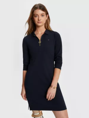 Vestido Polo Slim de Manga Longa com Zíper Adaptável até o Peito