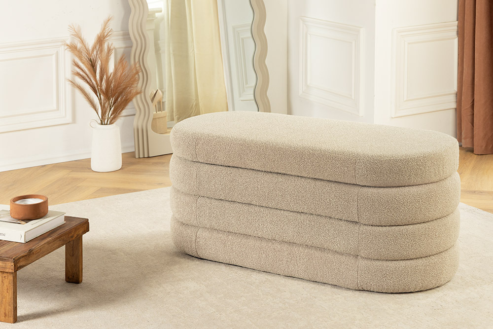 Extravagante Polsterbank VOGUE 115cm taupe Bouclé Sitzbank mit Stauraum