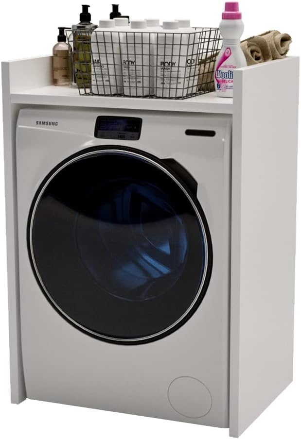 AKKE Waschmaschinenschrank Überbauschrank für Waschmaschine Trockner Schrank Wäschetrockner Küche Badezimmer Regal Waschmaschinenregal Waschmaschinenüberbau Badezimmermöbel 66x97x48 cm Weiß