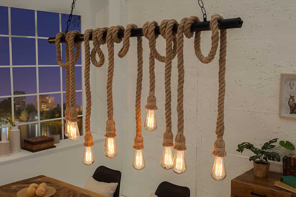 Maritime Hängeleuchte SEVEN SEAS II 120cm Seil Lampe mit 10 Leuchten
