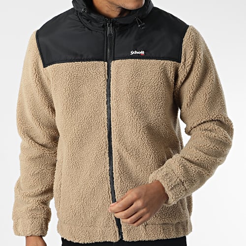 Veste Zippée Capuche Fourrure Mouton Sward 2 Beige