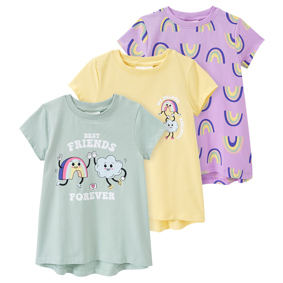 Famy 3 Mädchen T-Shirts mit Prints salbei / helllila / hellgelb