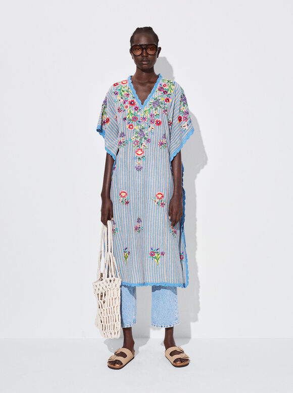Caftan bordado com miçangas - Multicor