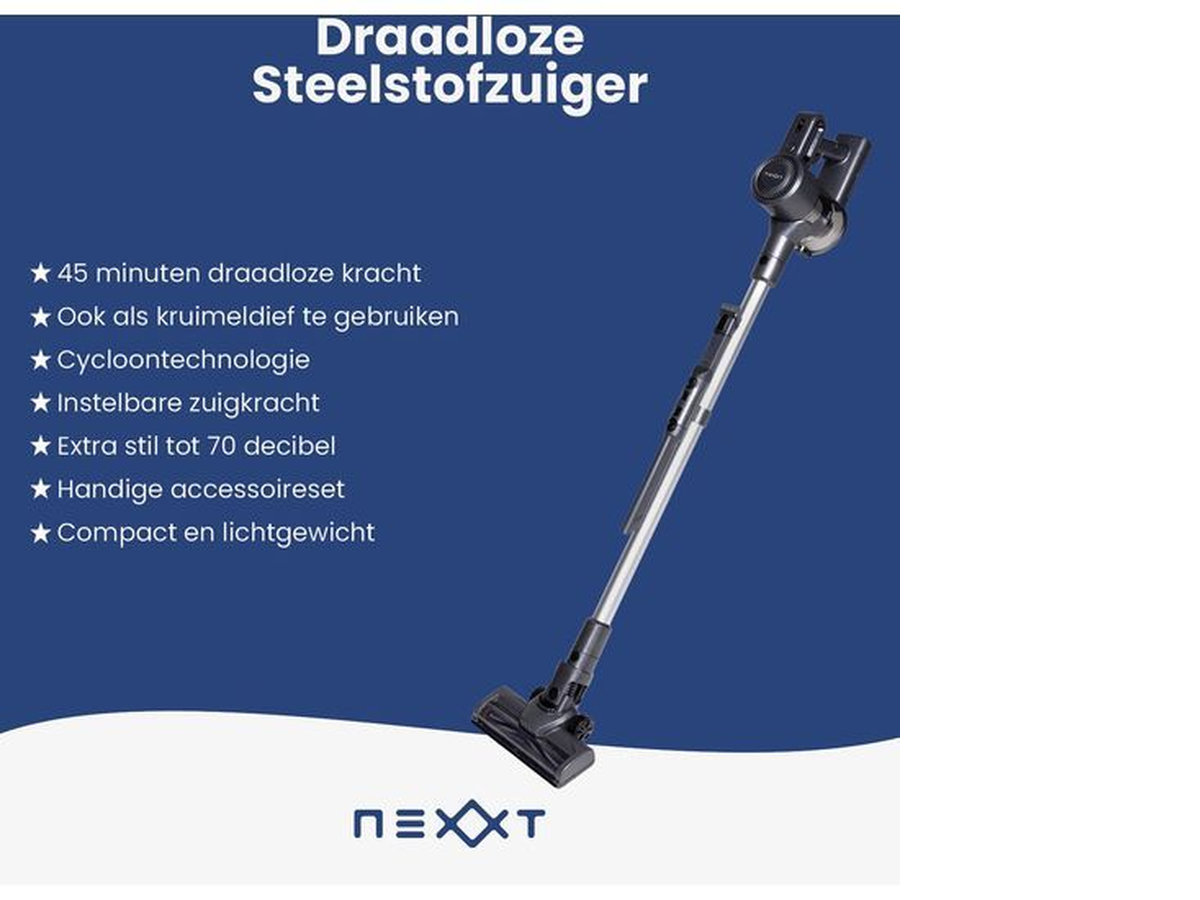 Nexxt Hepa 13 draadloze steelstofzuiger