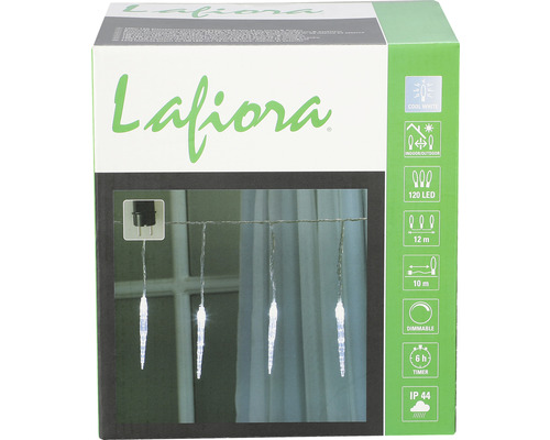 Lafiora ijspegelverlichtingsketting, 11,9 m lang + 10 m aansluitsnoer, 120 LED's, neutraal wit licht, inclusief timer en dimmer