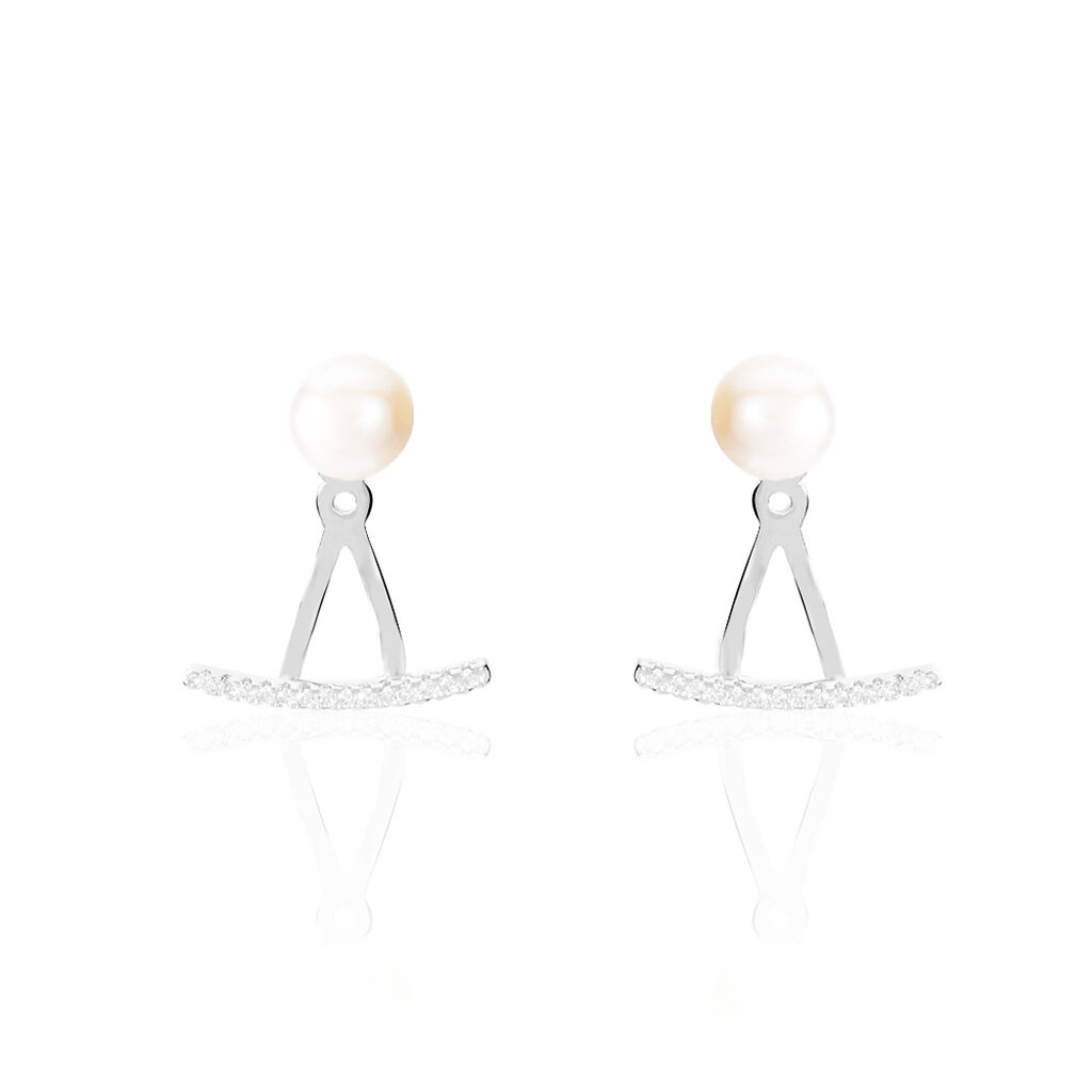Bijoux D'oreilles Sylviane Argent Blanc Perle De Culture Et Oxyde
