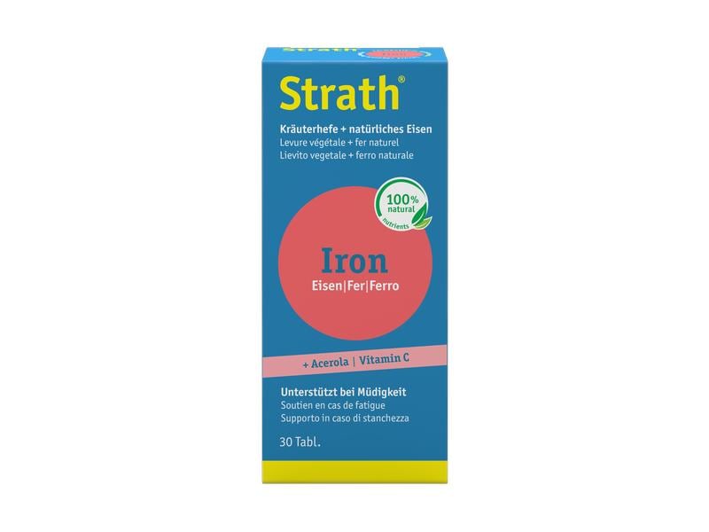 Strath Iron – natürliches Eisen 30 Tabletten Veganes, natürliches Eisen mit fermentierter Kräuterhefe bei Müdigkeit und Erschöpfung