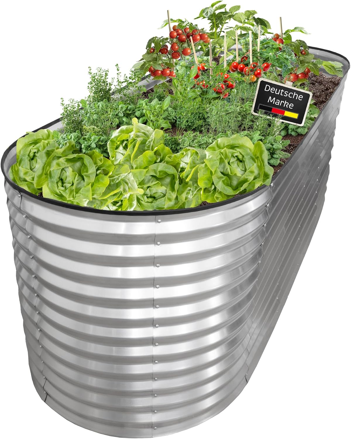 NATIV Hochbeet Metall 240x80x78 cm oval, galvanisiert, wetterfestes Garten Hochbeet mit Bodengitter gegen Wühlmäuse und Kantenschutz, stabiles Pflanzbeet für Gemüse, Kräuter und Blumen im Außenbereich
