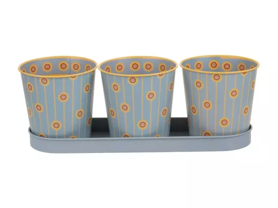 Plateau et 3 pots en métal gris