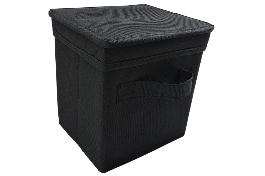Easy oppbevaringsboks med lokk Sort tekstil. 19x17 cm.