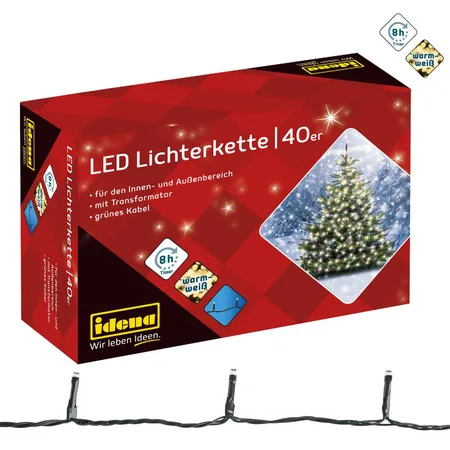 Idena LED Lichterkette für innen und außen mit 40 LEDs, warmweiß
