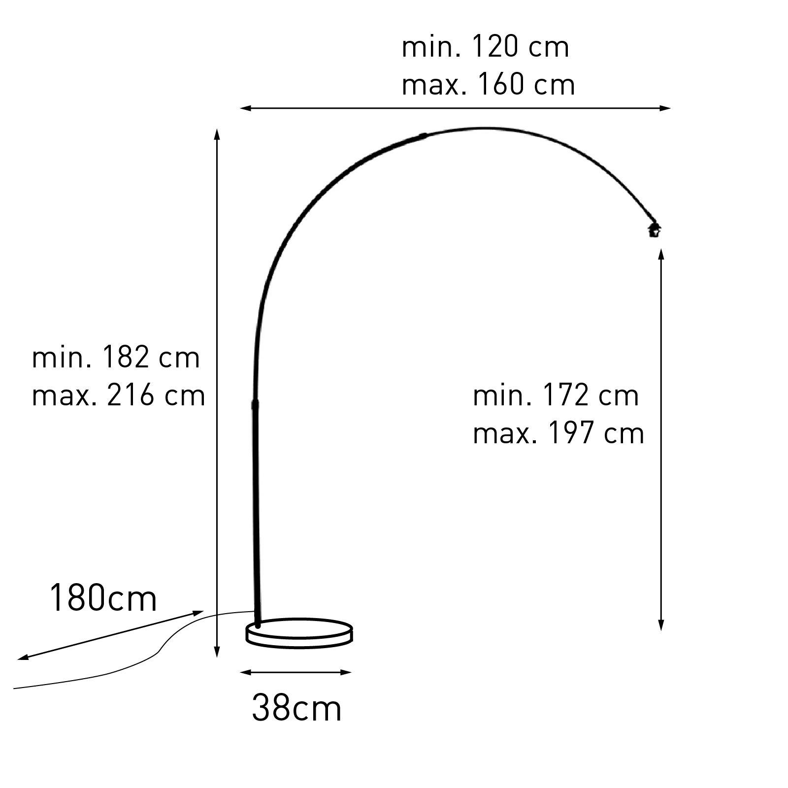 Moderne booglamp staal XL verstelbaar zonder kap