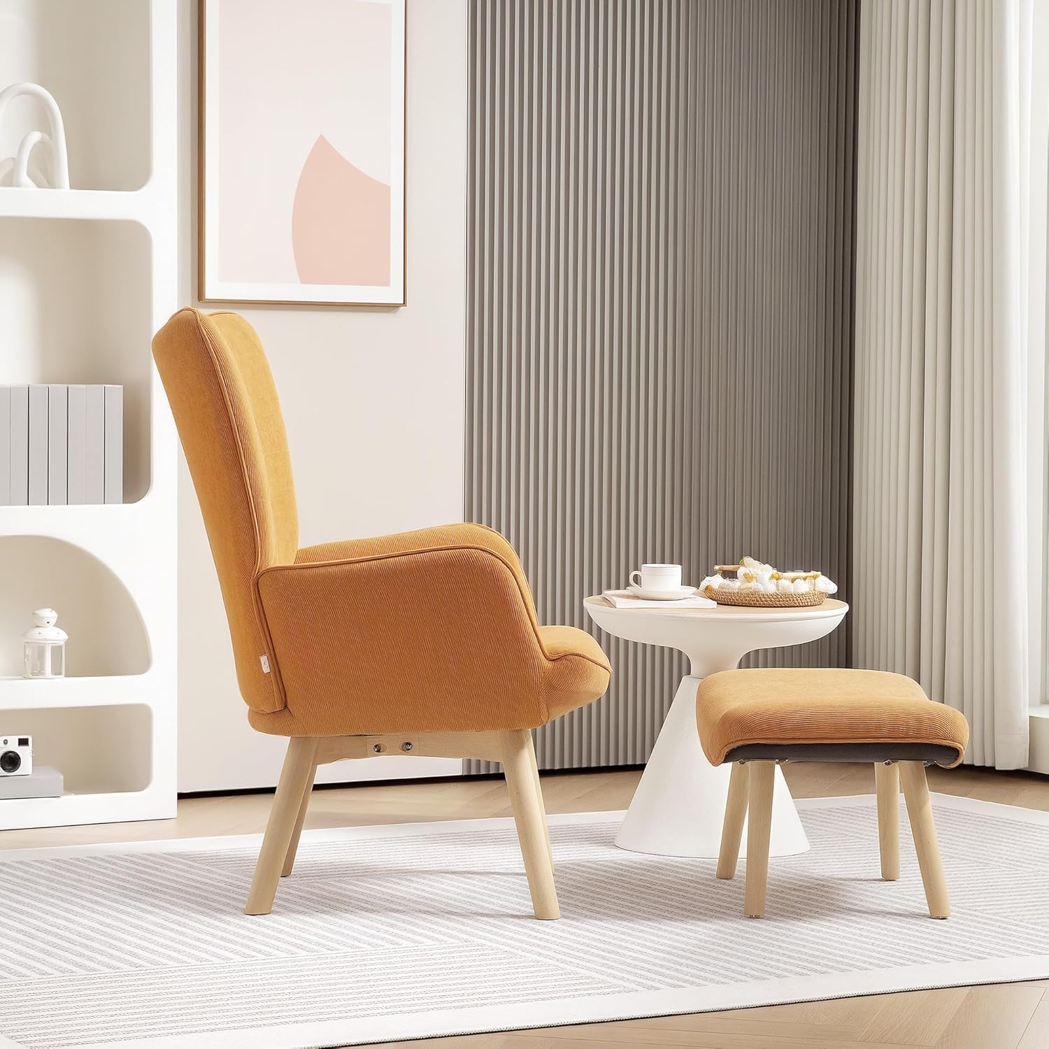HOMCOM Ohrensessel mit Hocker Sessel Loungesessel mit Cord-Optik, Modern Relaxsessel, Armlehnensessel Lesesessel für Wohnzimmer, Schlafzimmer, Braun