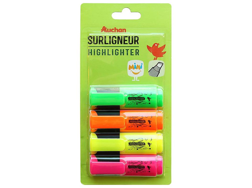 CONJUNTO DE 4 MINI SUBLINHADORES AUCHAN FLUORESCESTES