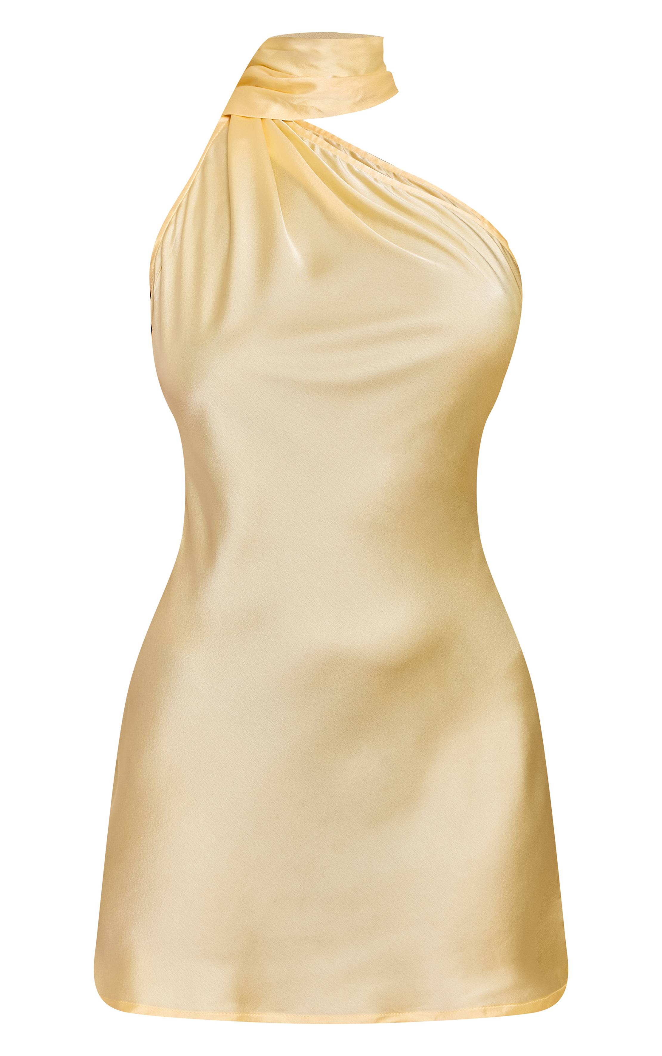 Citron Robe Droite À Détail Foulard En Satin