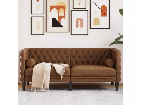 Canapé Chesterfield avec traversins 2 places similicuir daim