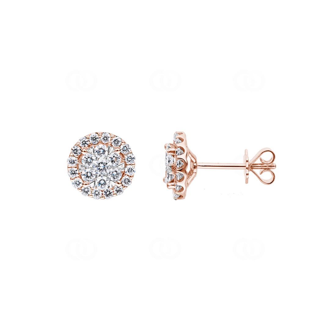 1.01 Karat Halo Diamantohrstecker 750/18 K Roségold Ø 10mm