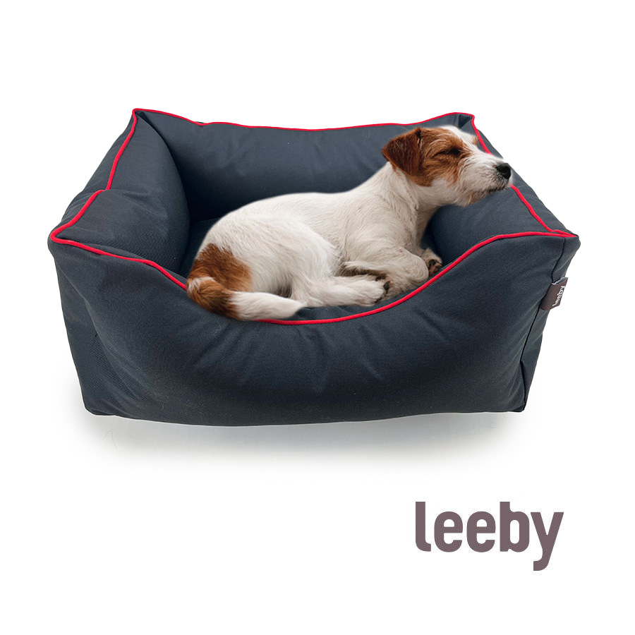 Cama para cães Leeby, impermeável e anti-pelos, na cor preta.