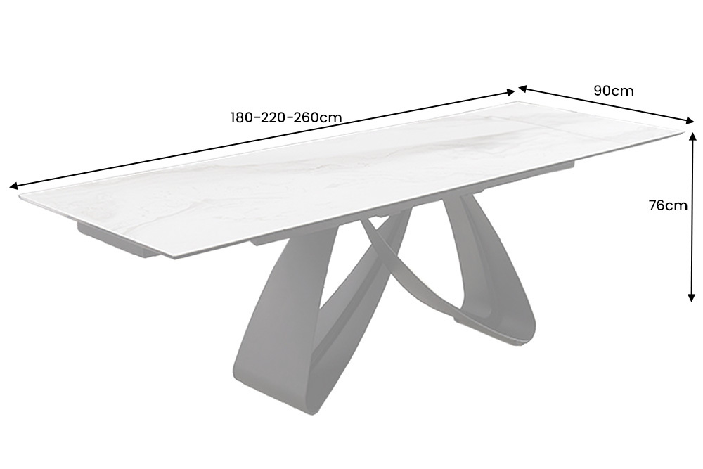 Ausziehbarer Esstisch INFINITY 180-260cm weiß Keramik Marmor schwarz Metall