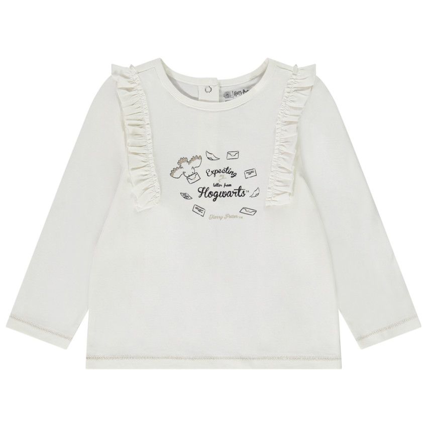 T-shirt manches longues volantées Hedwige Warner pour bébé fille - Ecru