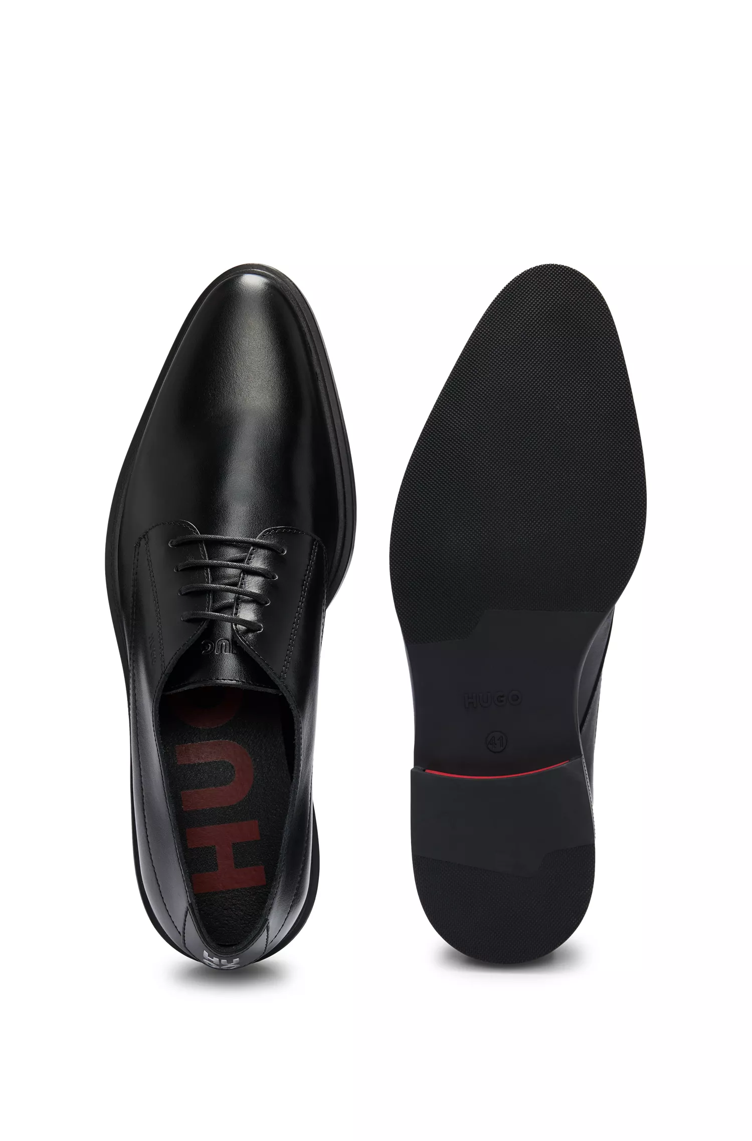 Sapatos HUGO Red-Derby em couro napa com logotipo em relevo.