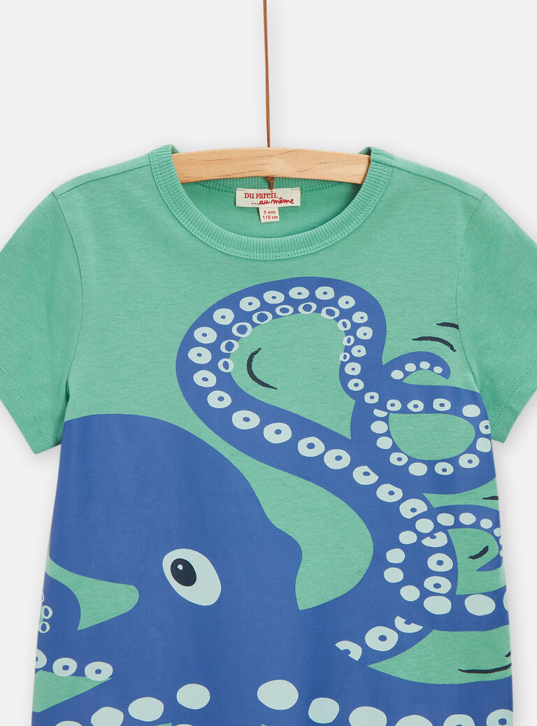 T-shirt vert animation pieuvre pour garçon