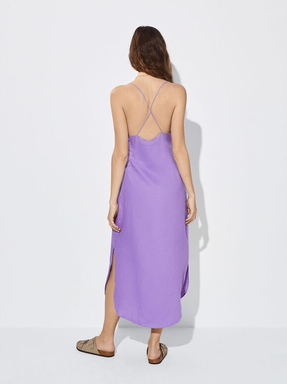 Vestido de linho com costas cruzadas - Violeta