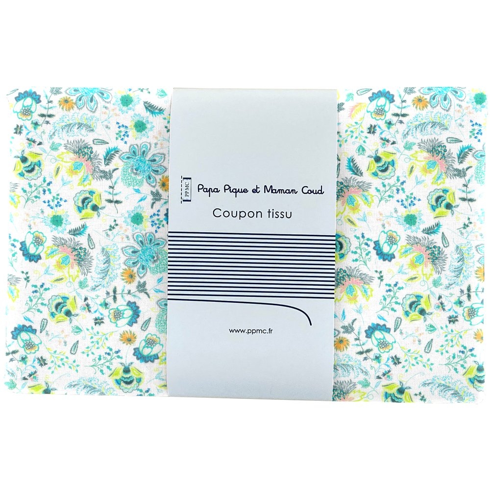 Coupon Tissu 1 M Fleuri Vert Blanc Ex1065