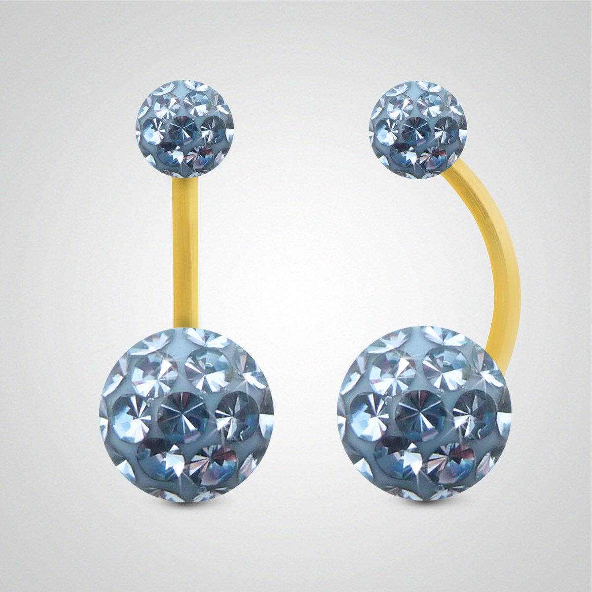 Piercing de nombril en or jaune et cristal de Swarovski bleu ciel (grand modèle)