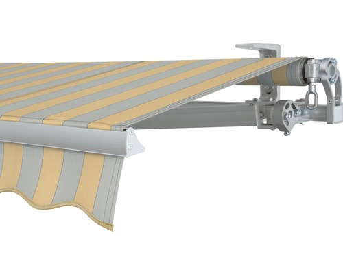 SOLUNA knikarmscherm Concept 3x2, doekdesign 6676, frame zilver E6EV1 geanodiseerd, aandrijving rechts inclusief slinger