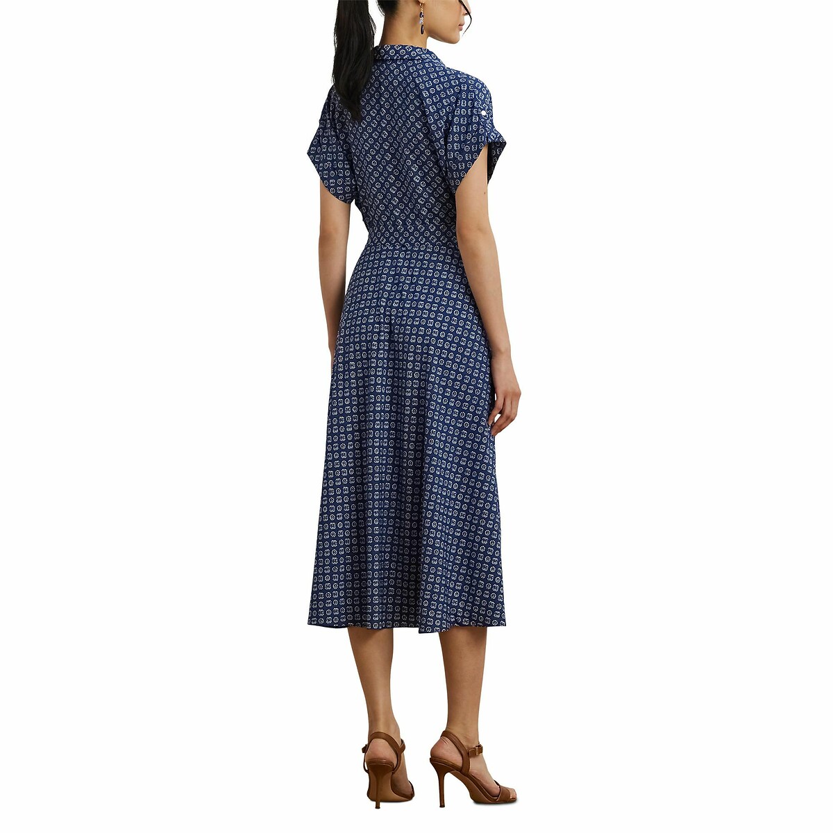 LAUREN RALPH LAUREN<br>Vestido fluido com cinto e mangas curtas, FRATILLIO